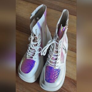 Goth Punk Ankle Boots Zise 9, White Chunky Heel Chun